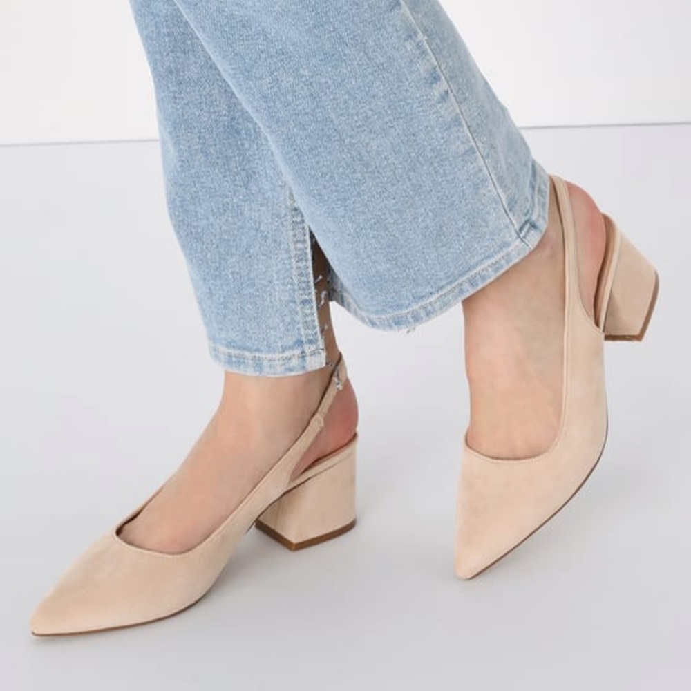 Suede Pointed-Toe Slingback Pumps Pauda